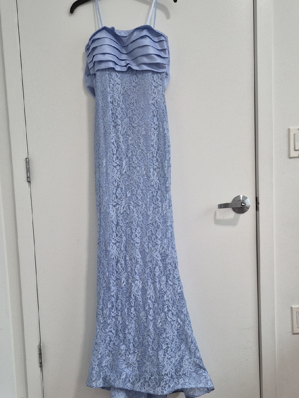 Liz Claiborne Light Blue Lace Maxi Dress with Ruffled Bandeau Bodice
